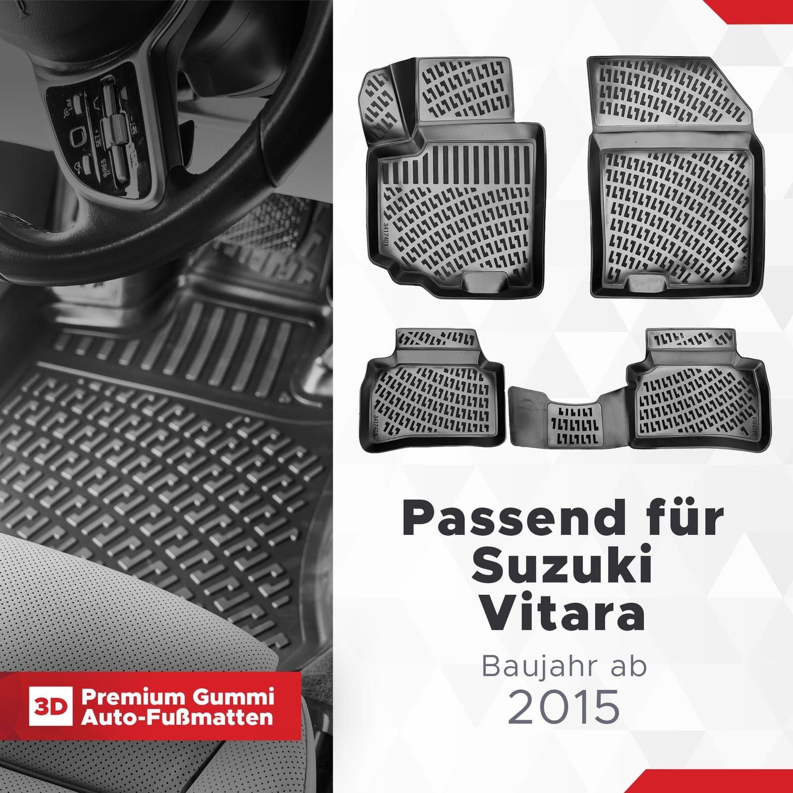 3D Auto Fussmatten Set passend für Suzuki Vitara Baujahr ab 2015 ( Passt Nicht in Mild-Hybrid )