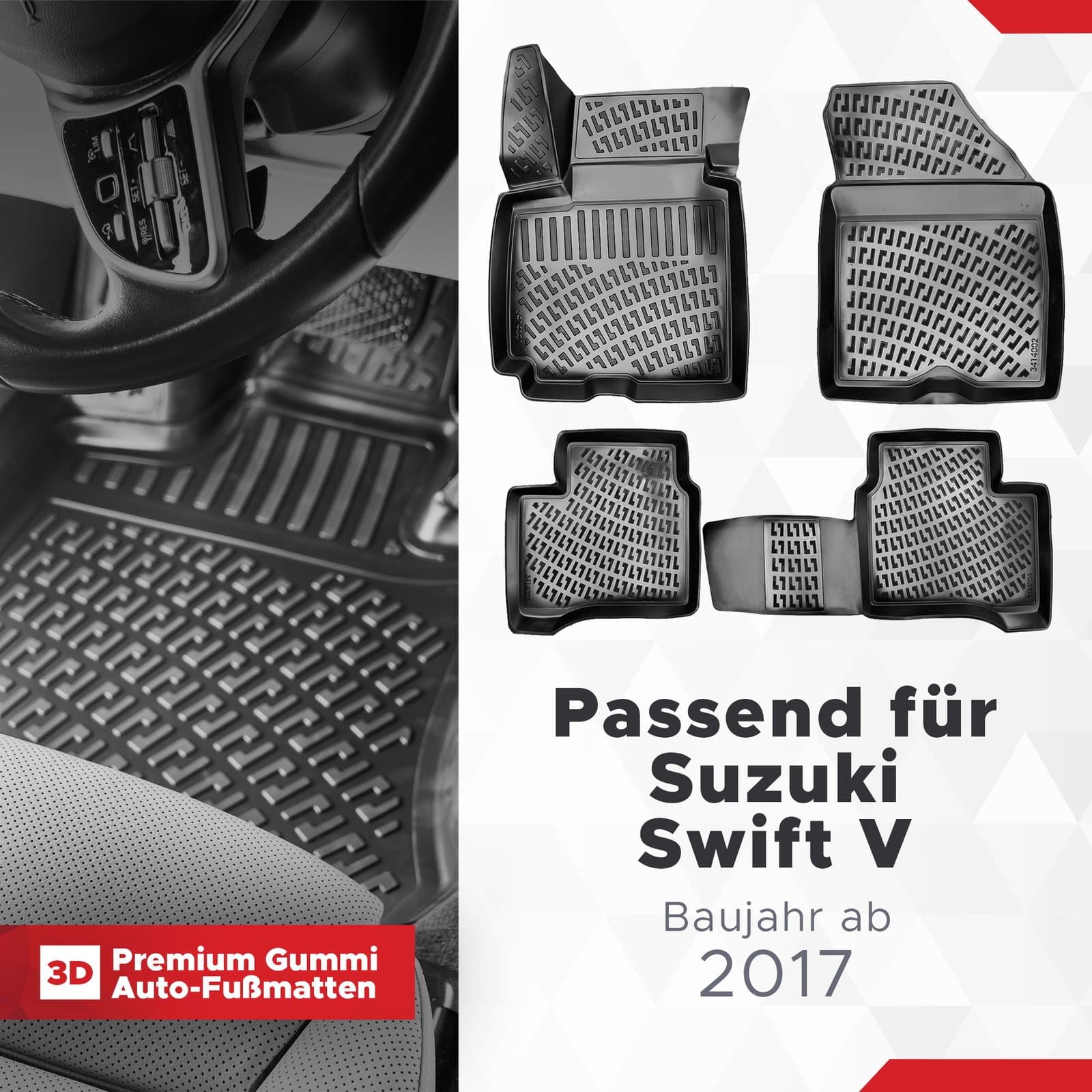3D Auto Fussmatten Set passend für Suzuki Swift V Baujahr ab 2017