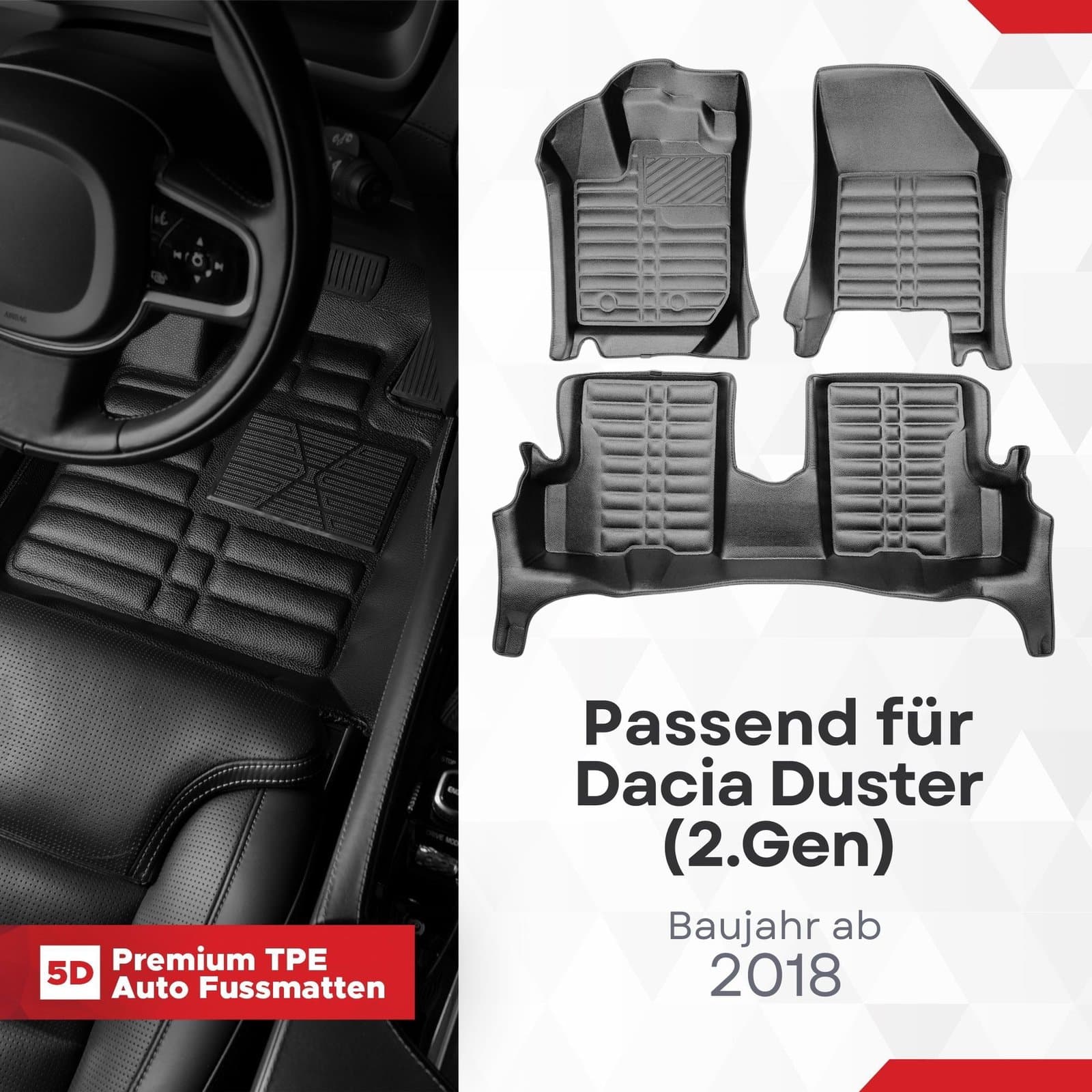 5D Premium Auto Fussmatten TPE Set passend für Dacia Duster (2.Gen) Baujahr ab 2018