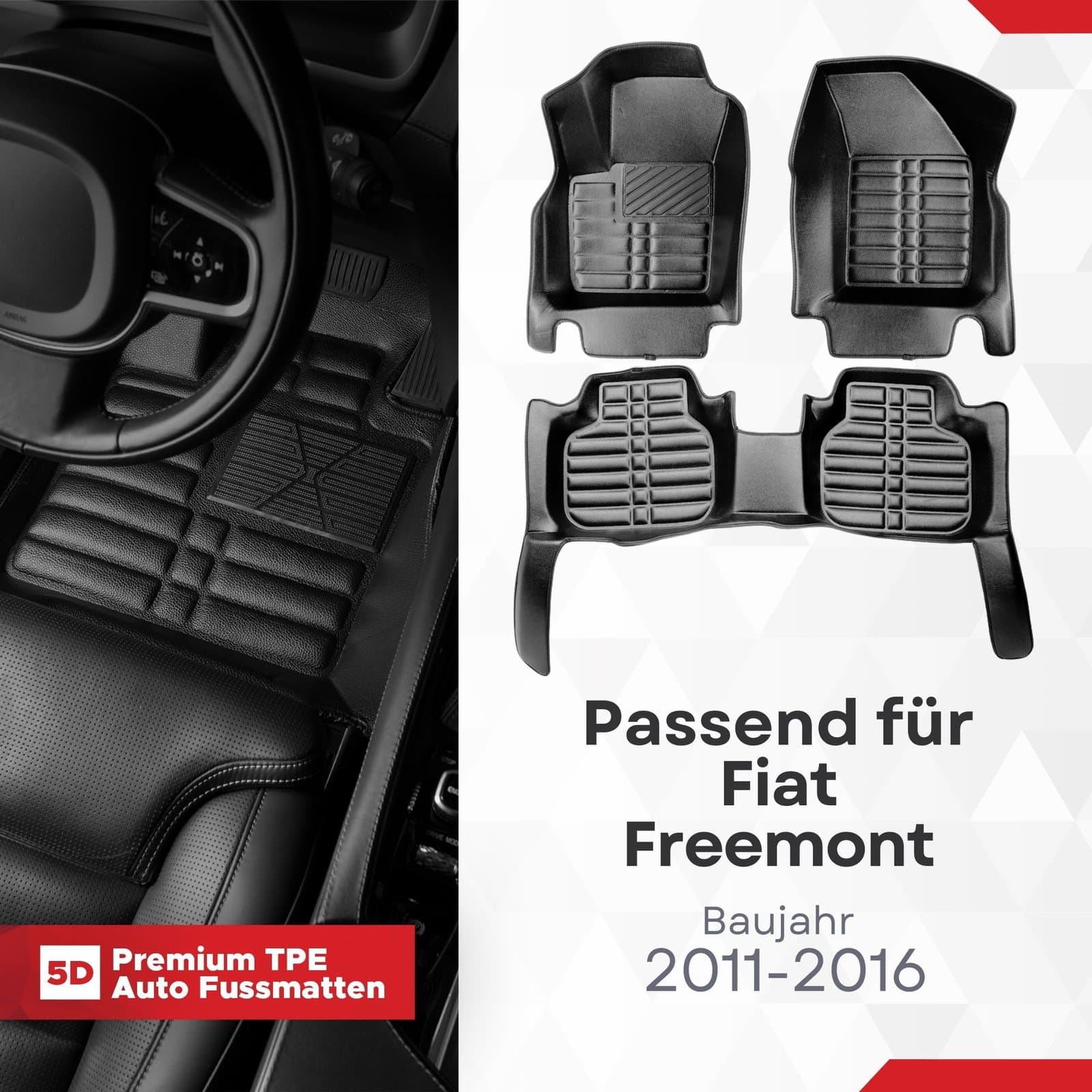 5D Premium Auto Fussmatten TPE Set passend für Fiat Freemont Baujahr 2011-2016