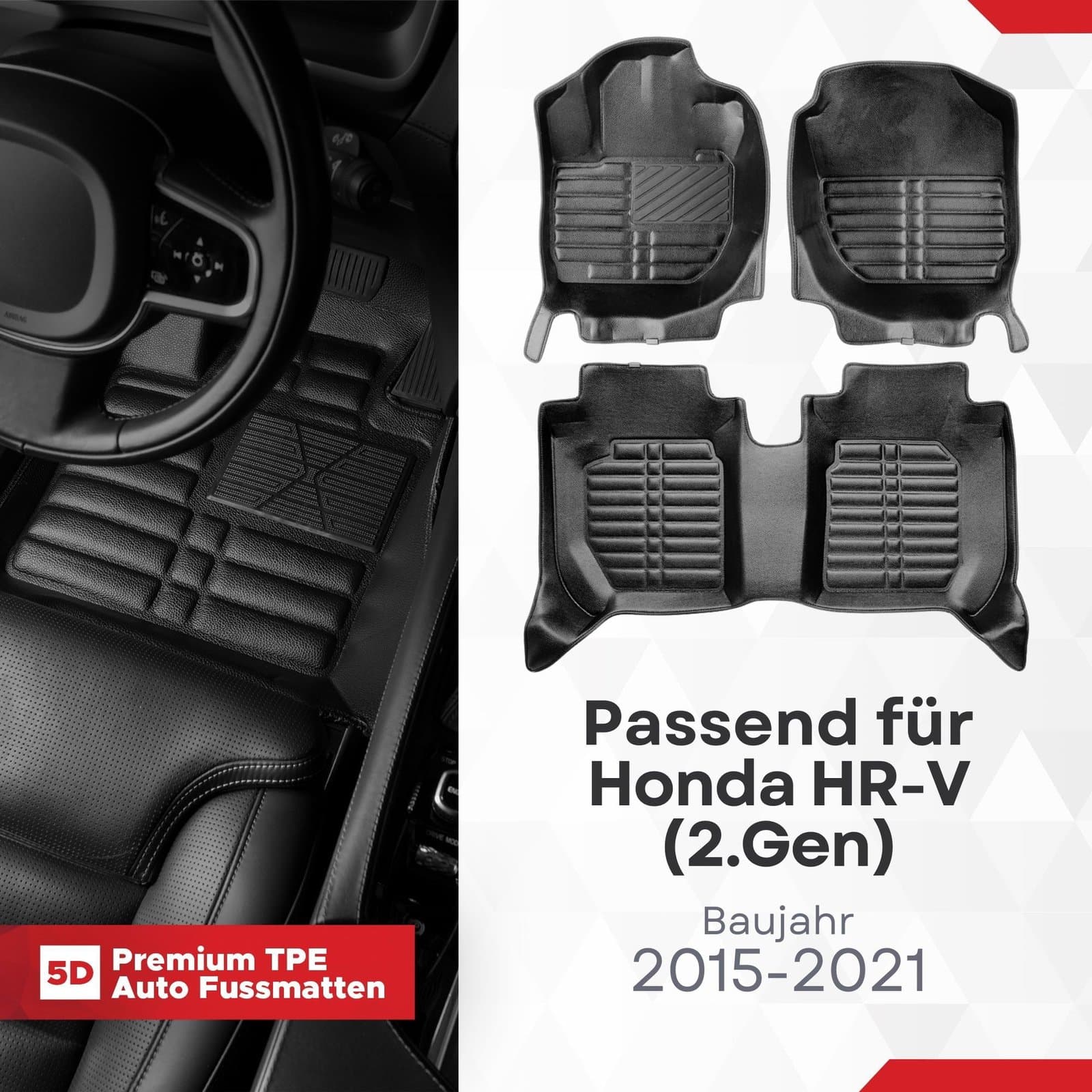 5D Premium Auto Fussmatten TPE Set passend für Honda HR-V (2.Gen) Baujahr 2015-2021
