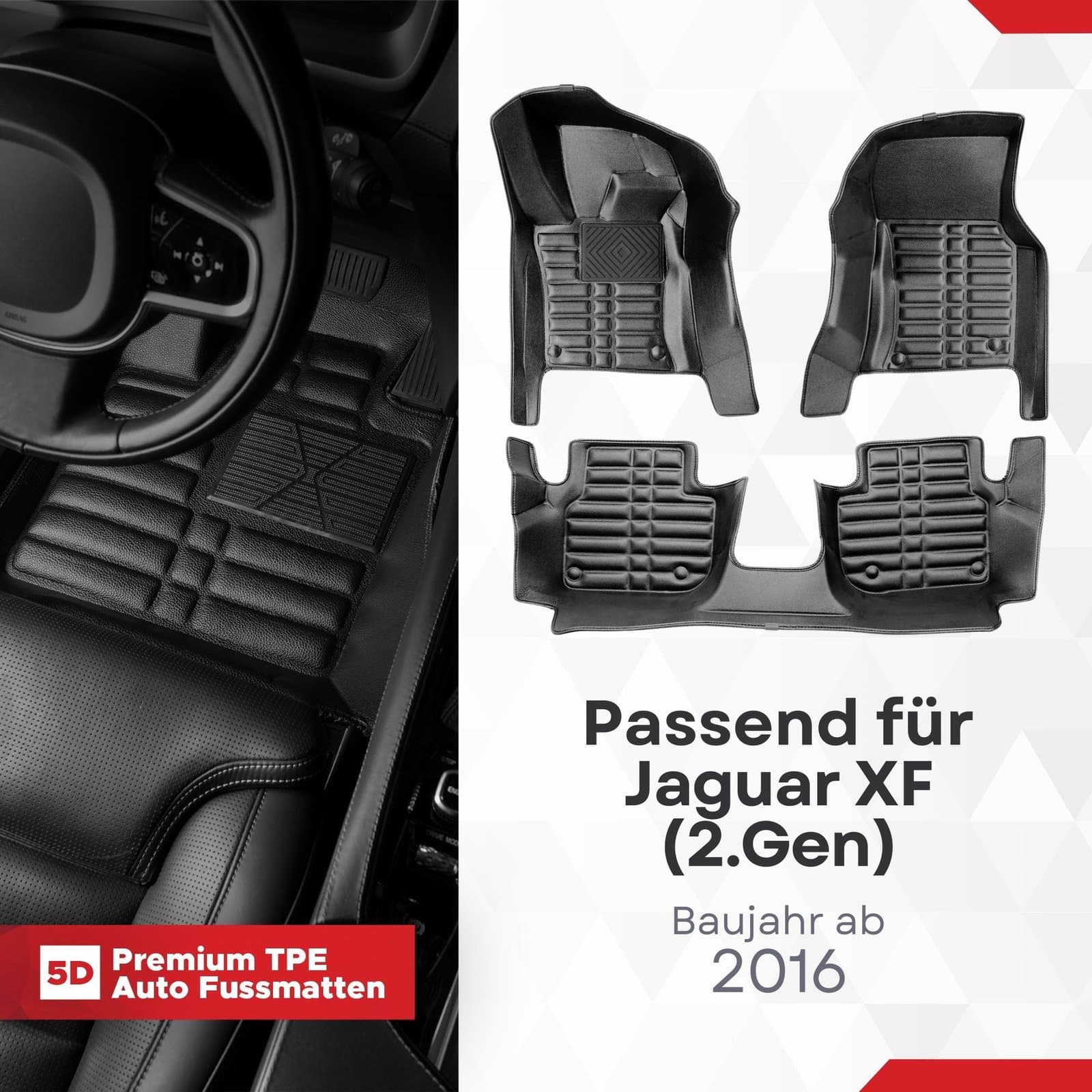 5D Premium Auto Fussmatten TPE Set passend für Jaguar XF (2.Gen) Baujahr ab 2016