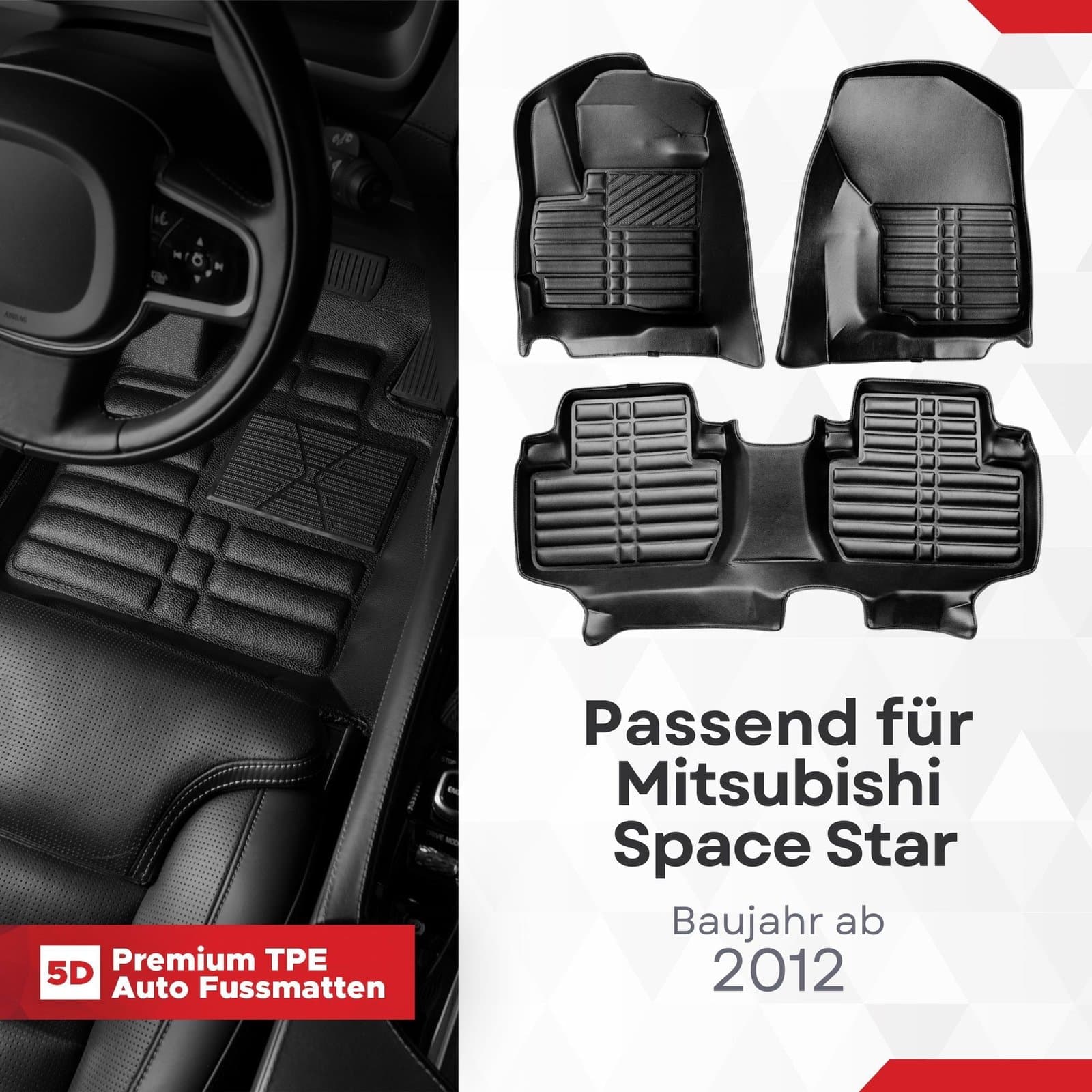 5D Premium Auto Fussmatten TPE Set passend für Mitsubishi Space Star Baujahr ab 2012
