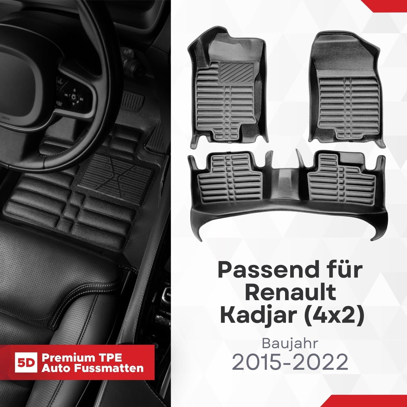 5D Premium Auto Fussmatten TPE Set passend für Renault Kadjar (4x2) Baujahr 2015-2022