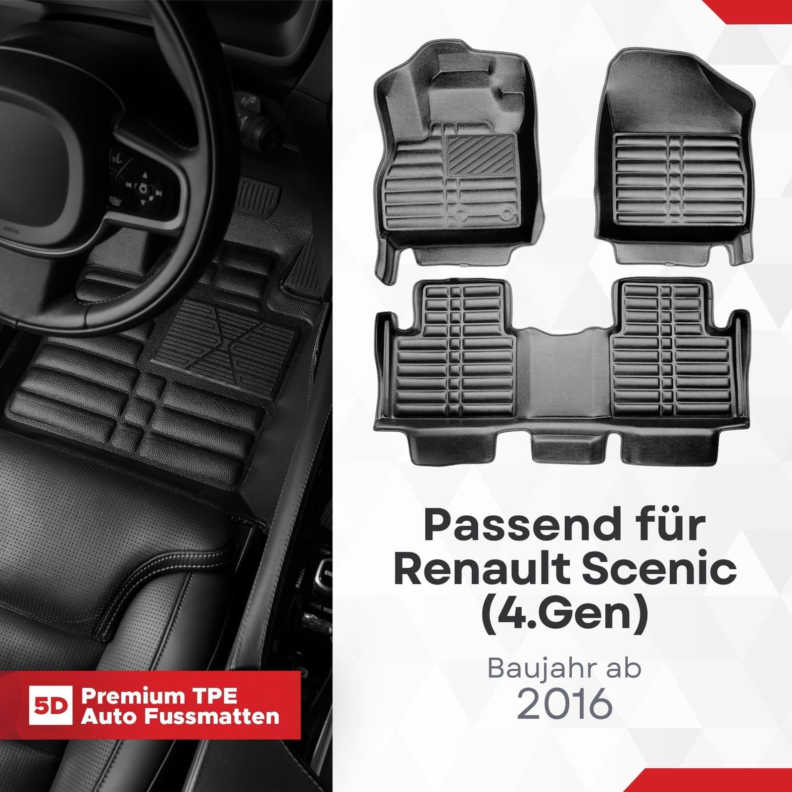 5D Premium Auto Fussmatten TPE Set passend für Renault Scenic (4.Gen) Baujahr ab 2016