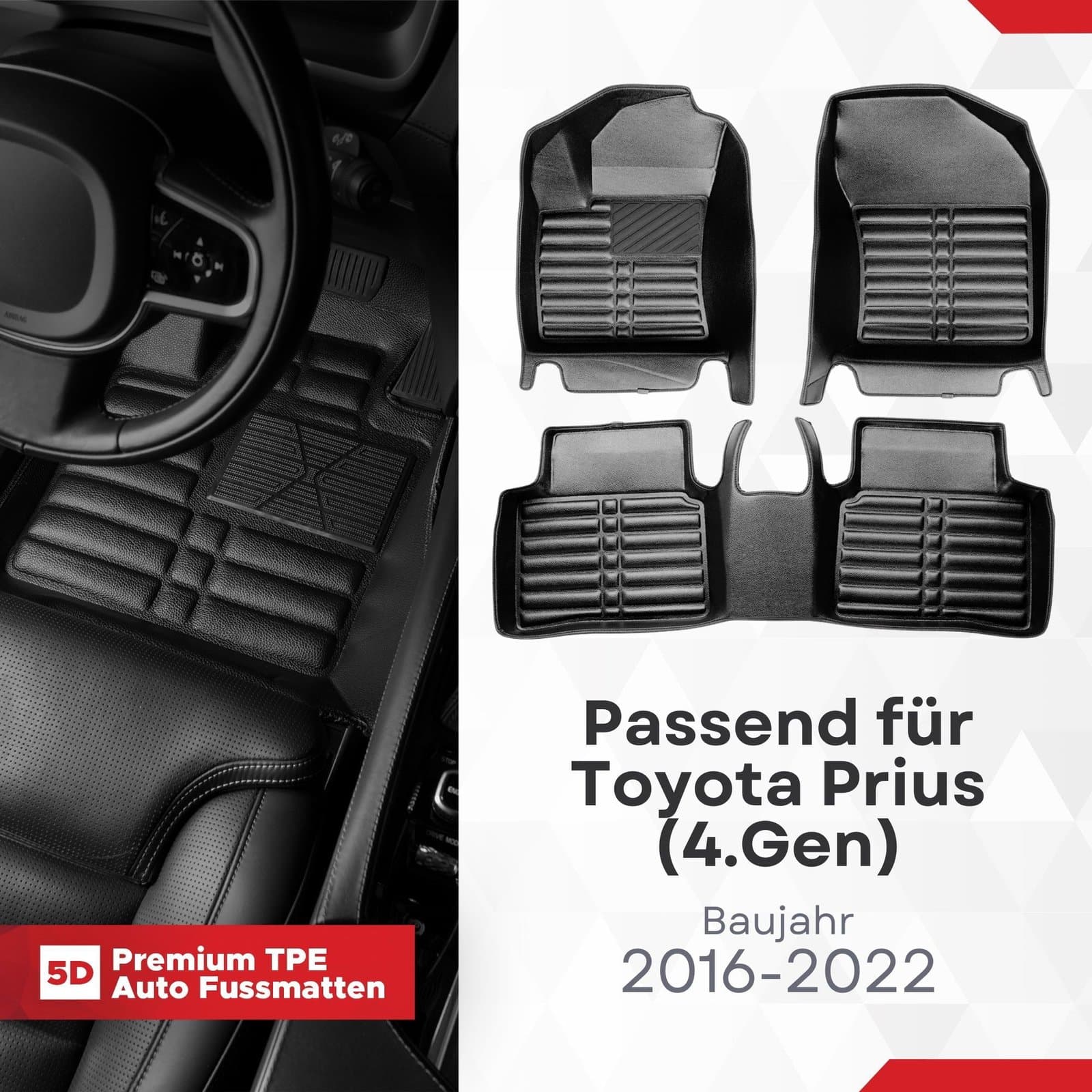 5D Premium Auto Fussmatten TPE Set passend für Toyota Prius (4.Gen) Baujahr 2016-2022