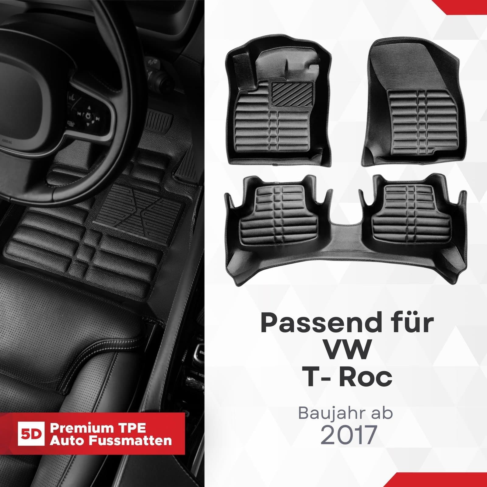 5D Premium Auto Fussmatten TPE Set passend für VW T- Roc Baujahr ab 2017
