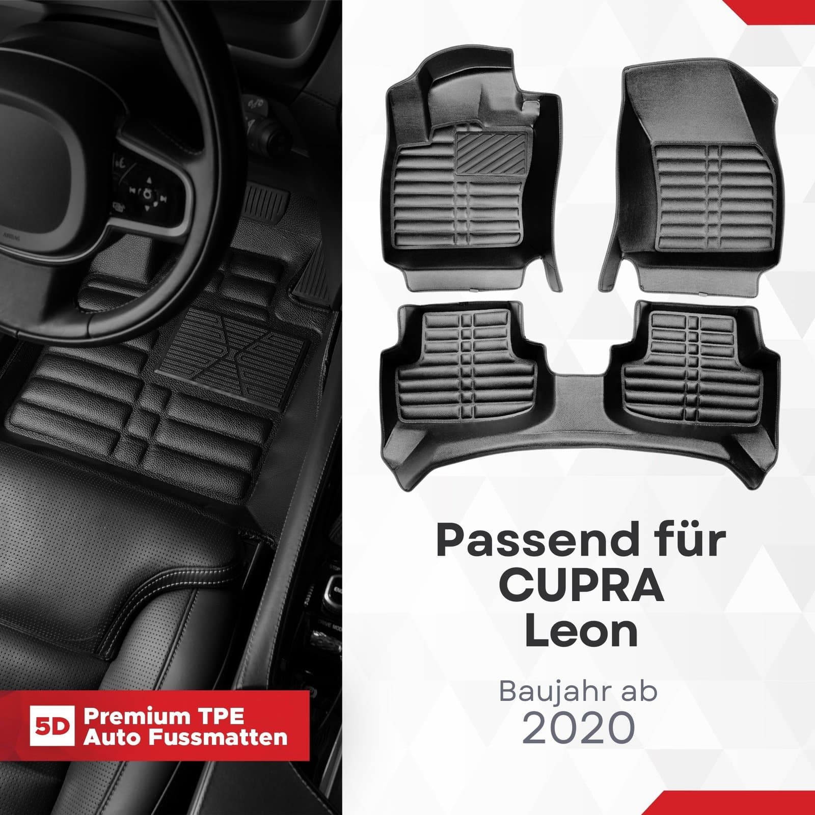 5D Premium Auto Fussmatten TPE Set passend für CUPRA Leon Baujahr ab 2020