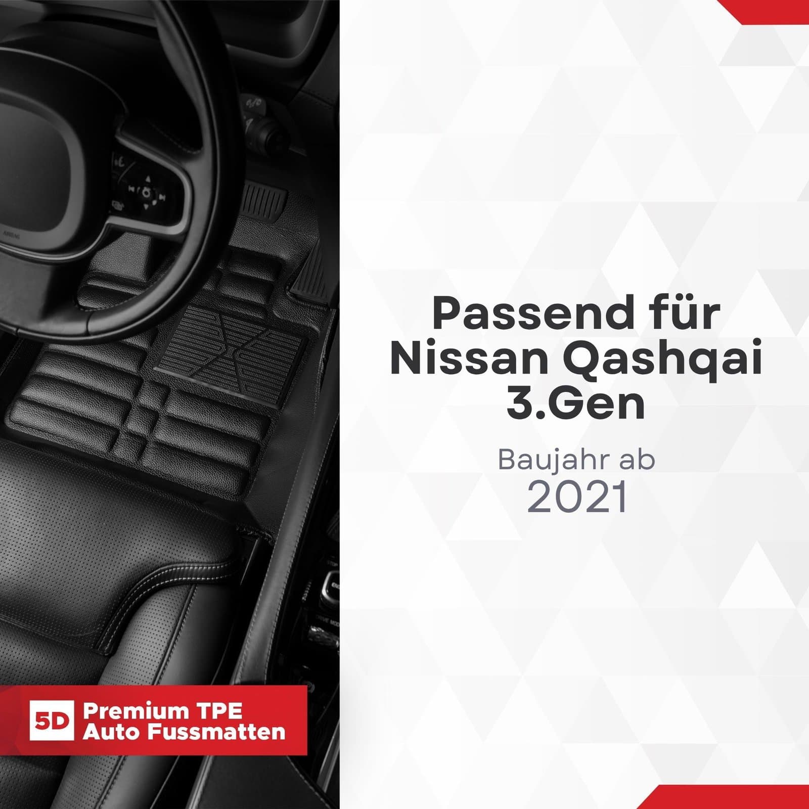 5D Premium Auto Fussmatten TPE Set passend für Nissan Qashqai 3.Gen Baujahr ab 2021