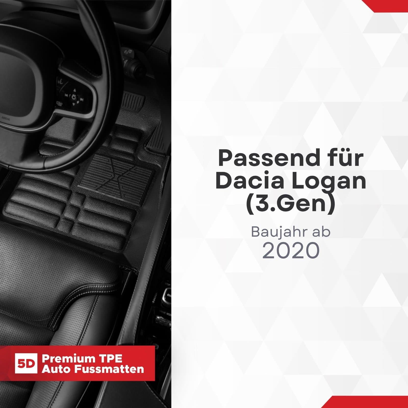 5D Premium Auto Fussmatten TPE Set passend für Dacia Logan (3.Gen) Baujahr ab 2020