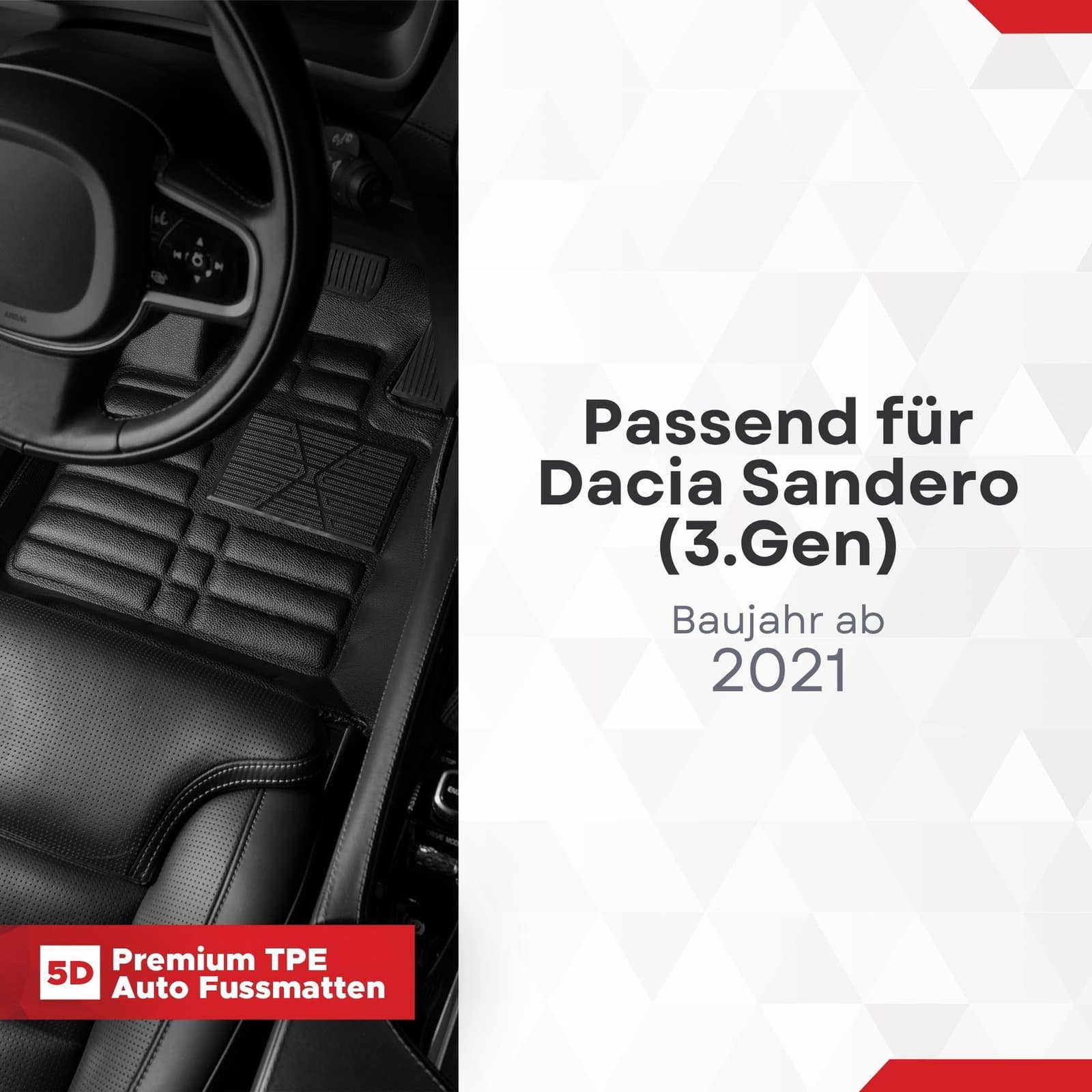 5D Premium Auto Fussmatten TPE Set passend für Dacia Sandero (3.Gen) Baujahr ab 2021