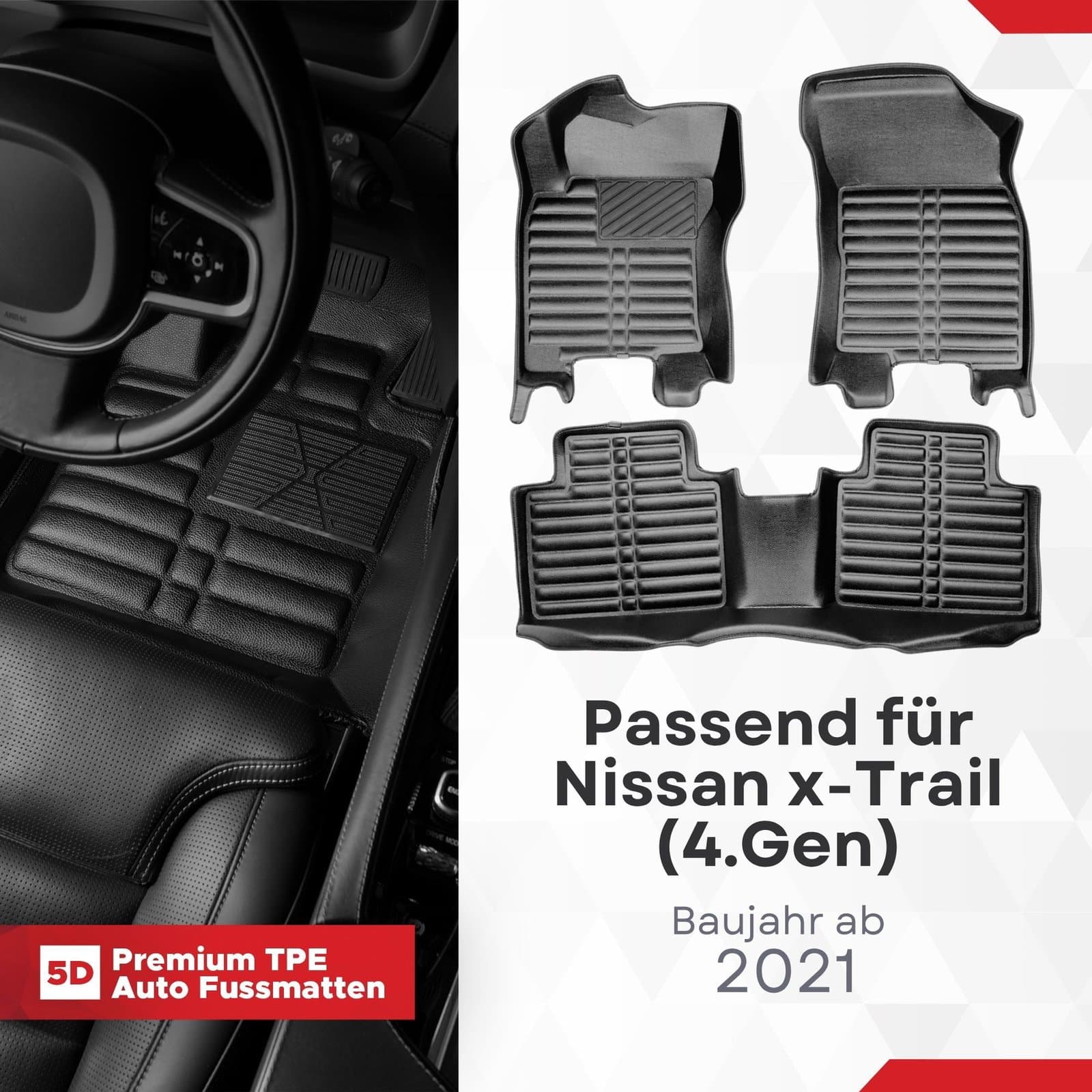 5D Premium Auto Fussmatten TPE Set passend für Nissan x-Trail (4.Gen) Baujahr ab 2021