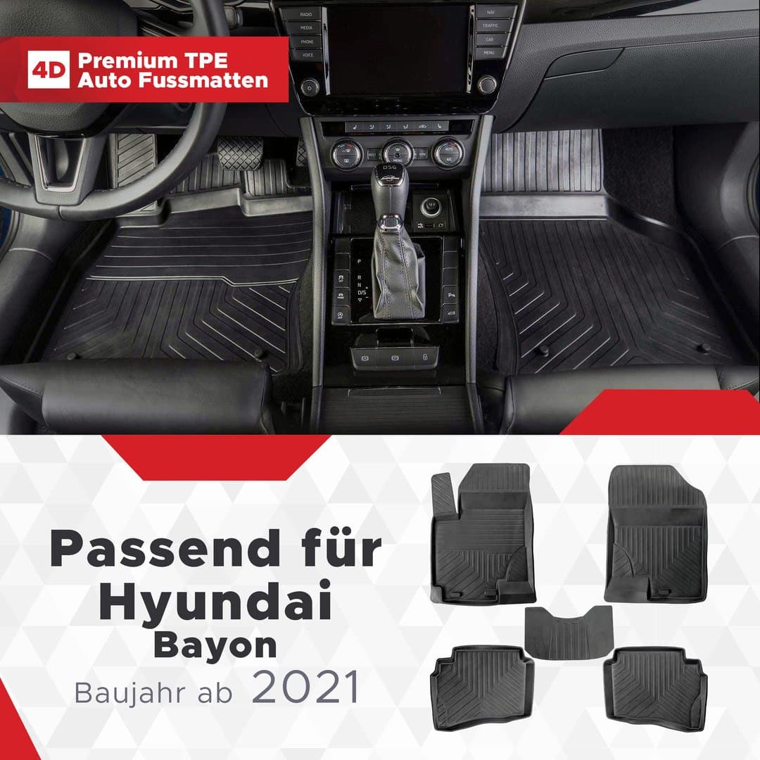 3D Premium Gummi Auto Fussmatten Set Passend für Hyundai Bayon Baujahr ab 2021