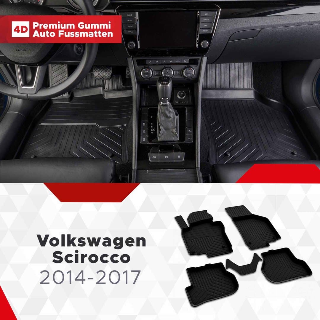 3D Premium Gummi Auto Fussmatten Set Passend für VW Scirocco Baujahr 2014-2017