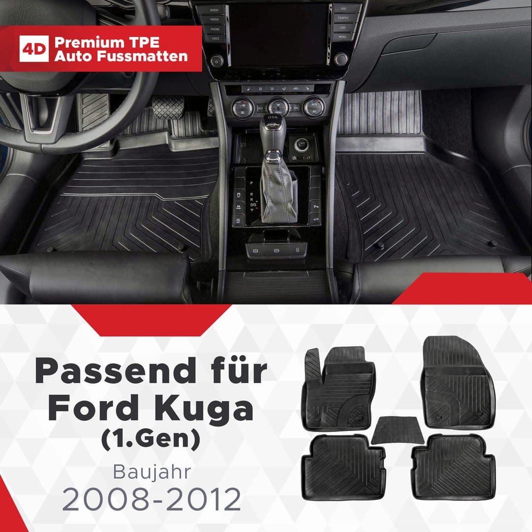 3D Premium Gummi Auto Fussmatten Set Passend für Ford Kuga (1.Gen) Baujahr 2008-2012