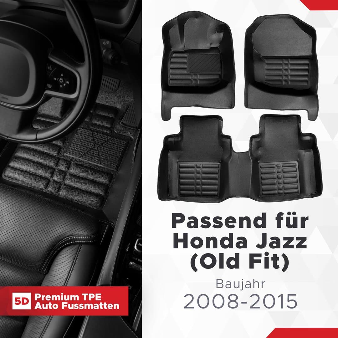 5D Premium Auto Fussmatten TPE Set passend für Honda Jazz ( Old Fit ) Baujahr 2008-2015