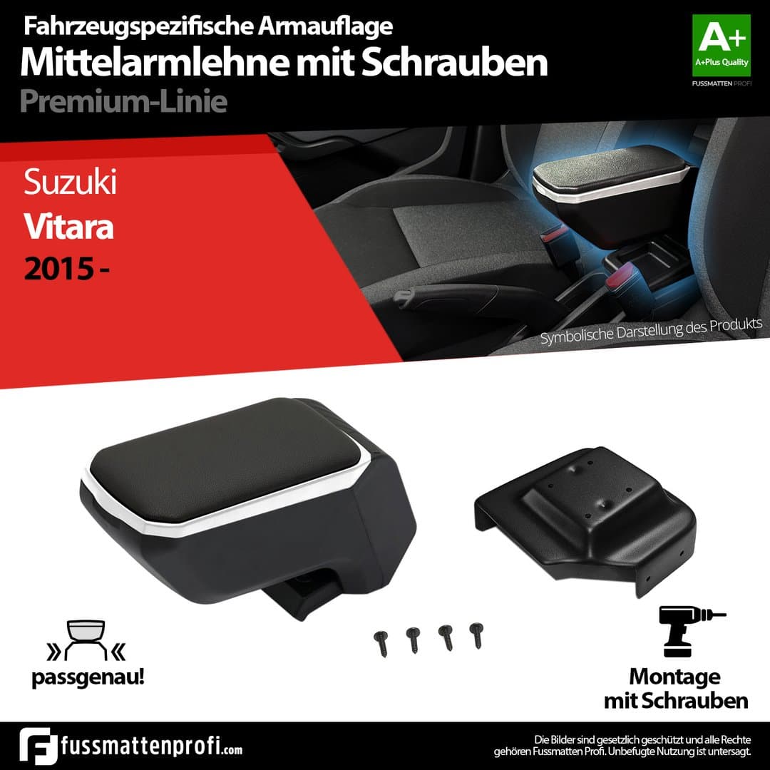Mittelarmlehne Armauflage mit Schrauben Grau Passend für Suzuki Vitara ab 2016