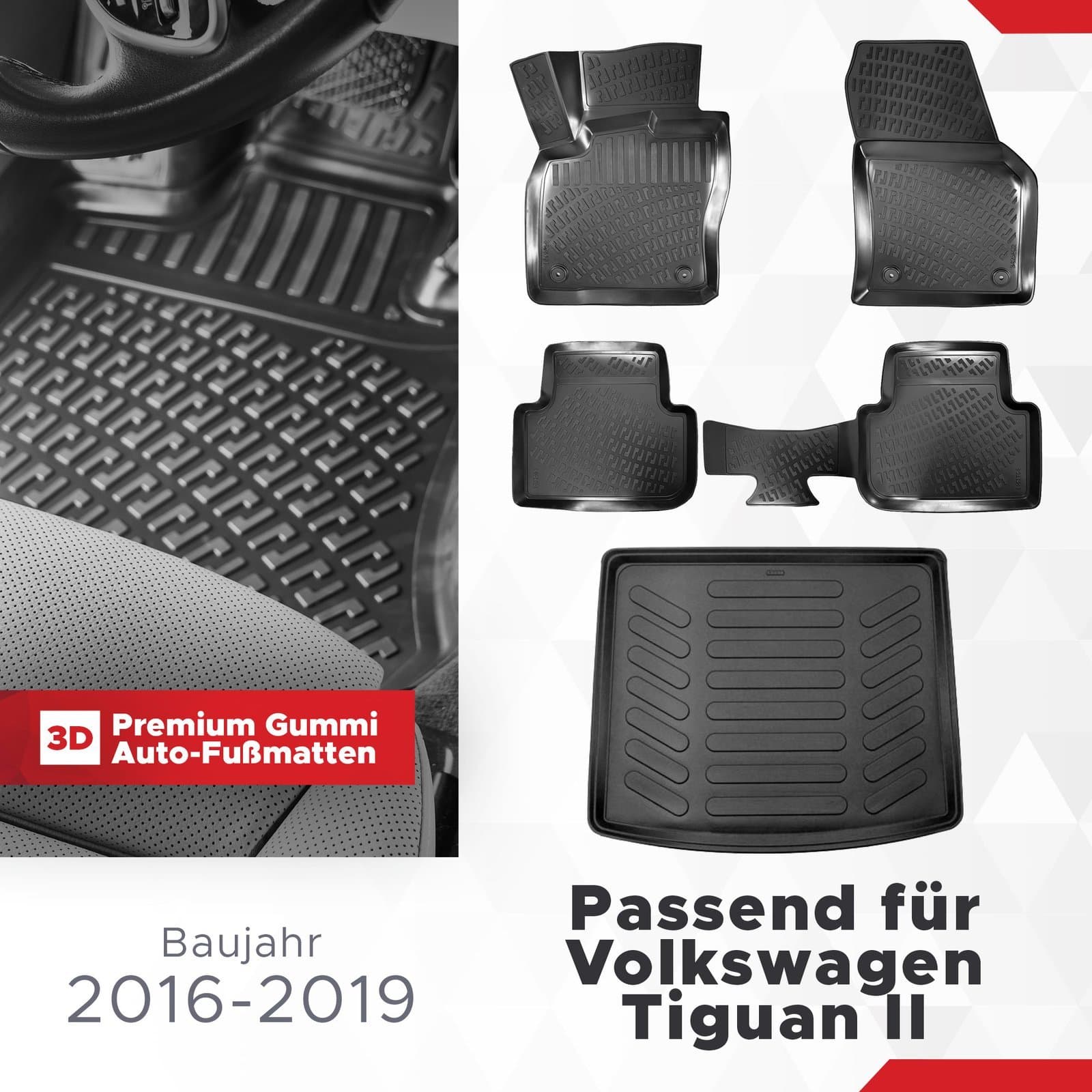 3D Auto Gummimatten & Kofferraumwanne Set für VW Tiguan II 2016-2020