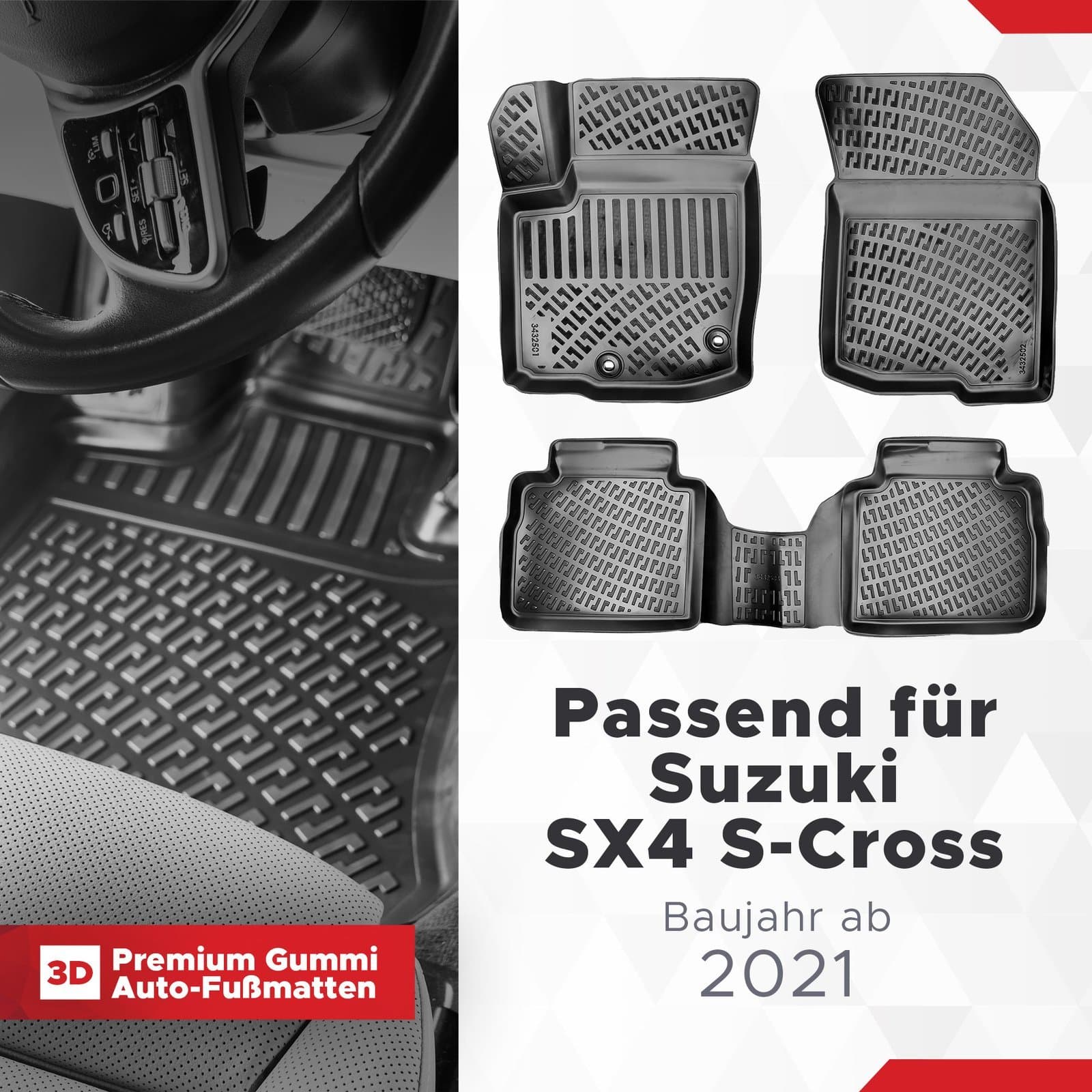 3D Auto Fussmatten Set passend für Suzuki SX4 S-Cross Baujahr ab 2021
