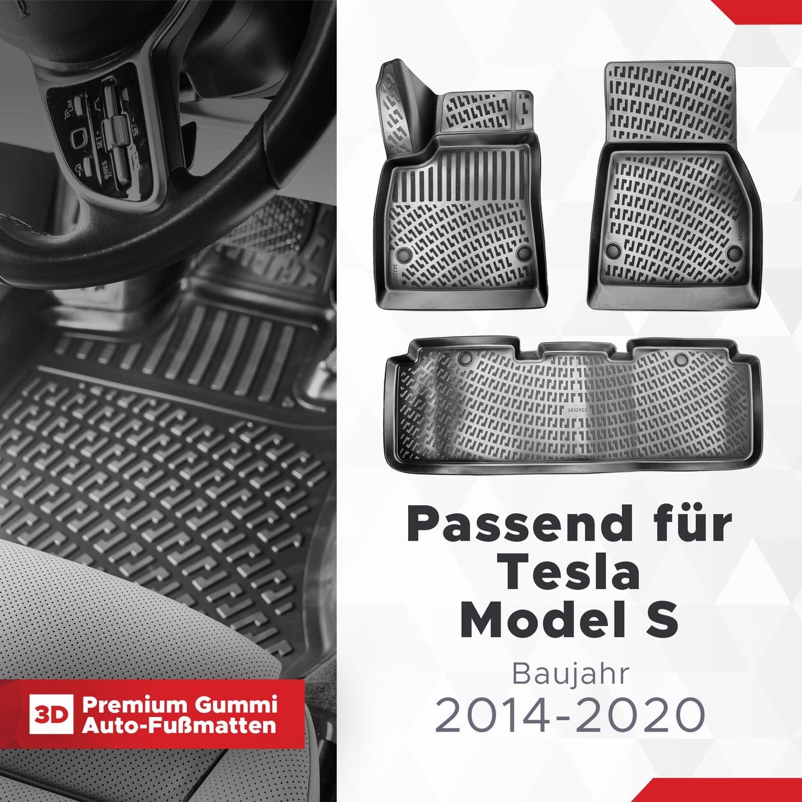 3D Auto Fussmatten Set passend für Tesla Model S Baujahr 2014-2020