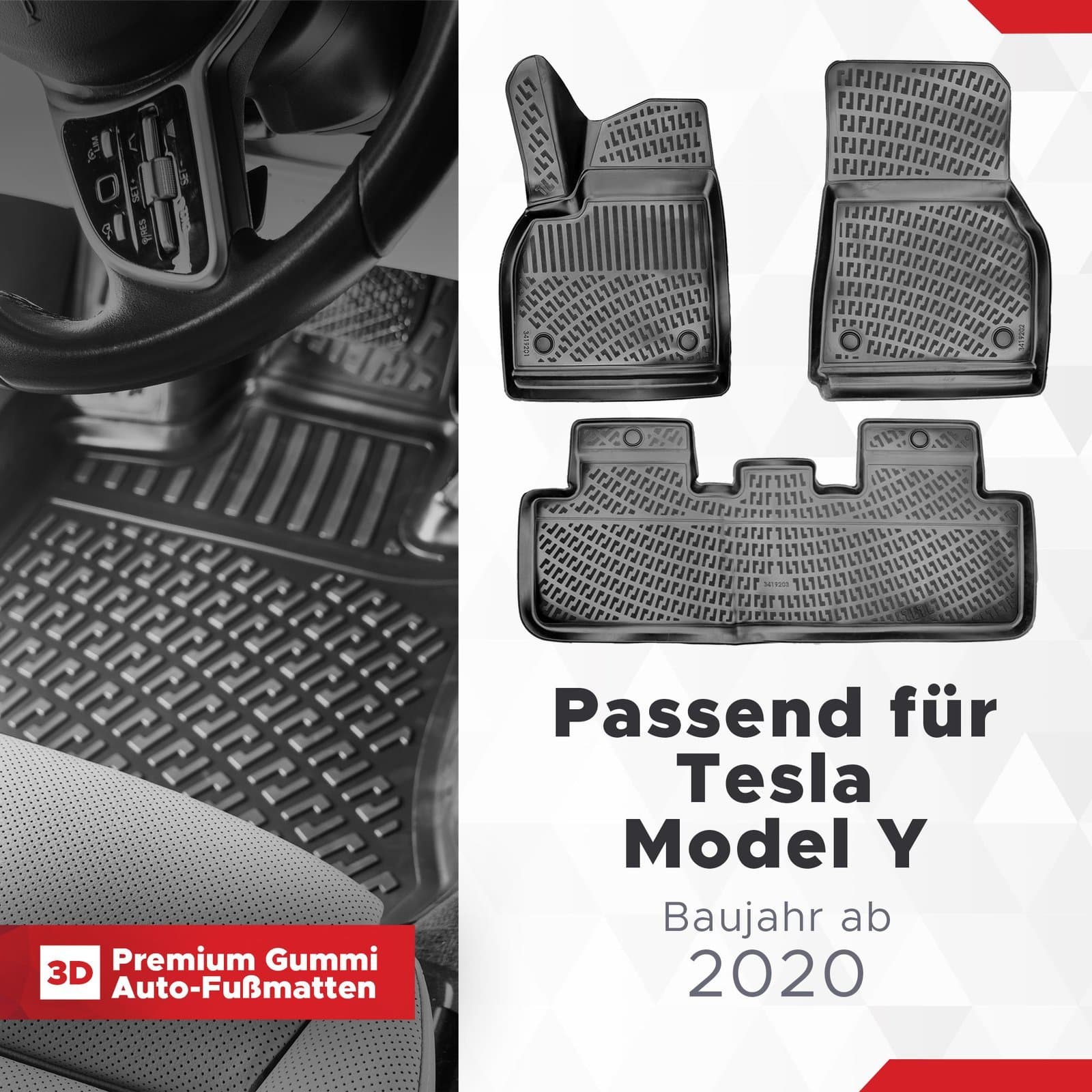 3D Auto Fussmatten Set passend für Tesla Model Y Baujahr ab 2020