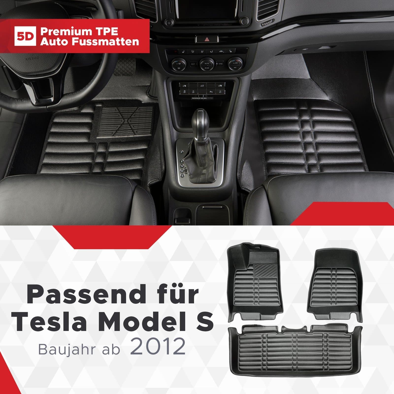 5D Premium Auto Fussmatten TPE Set passend für Tesla Model S Baujahr ab 2012