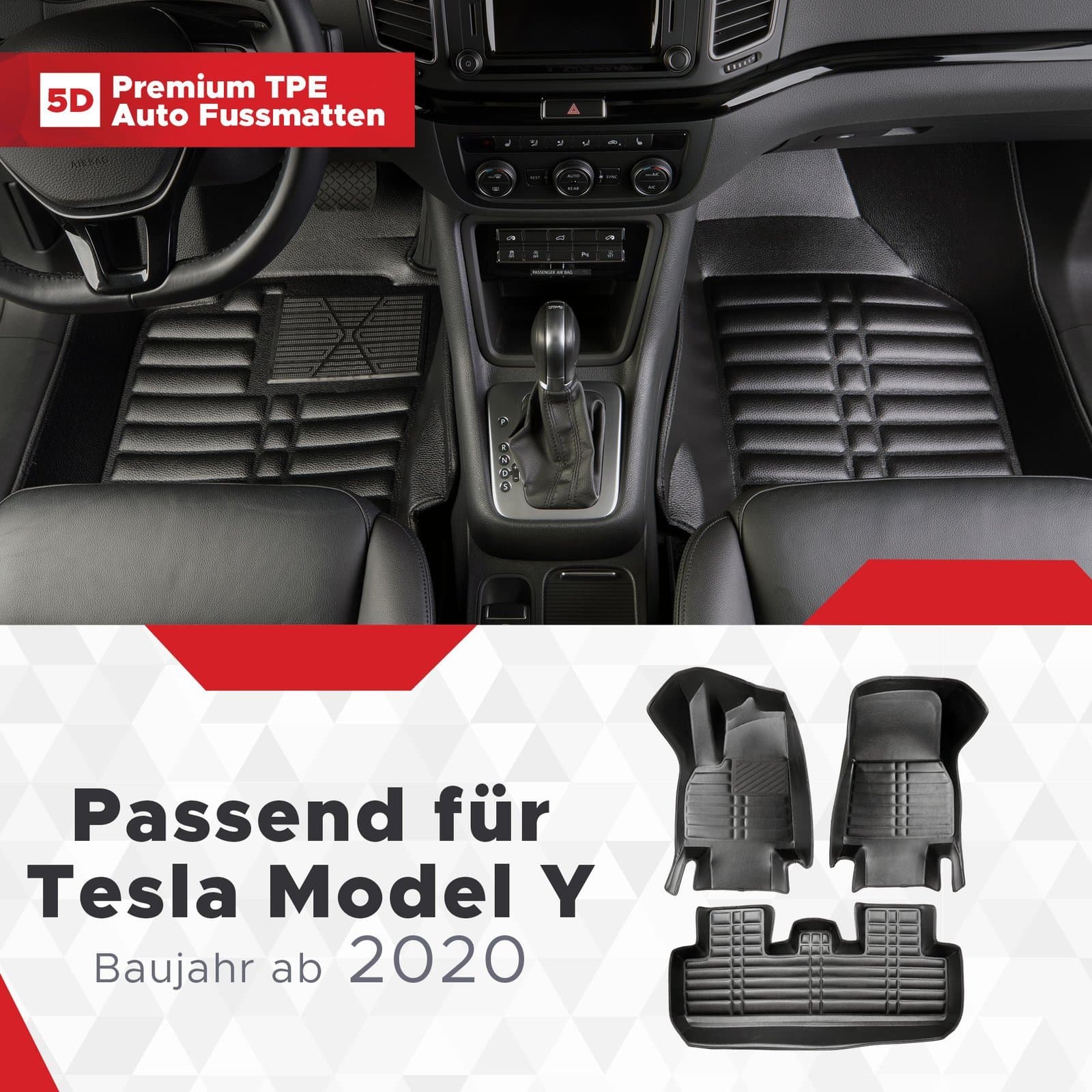 5D Premium Auto Fussmatten TPE Set passend für Tesla Model Y Baujahr ab 2020