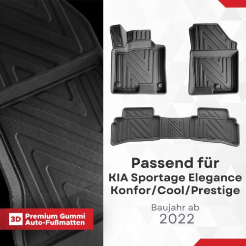 Kia Sportage Elegance Komfort/Cool/Prestige Paket (Benzin / Diesel Mild Hybrid) ab 2022 – Fussmatten 3D Carbon-Optik