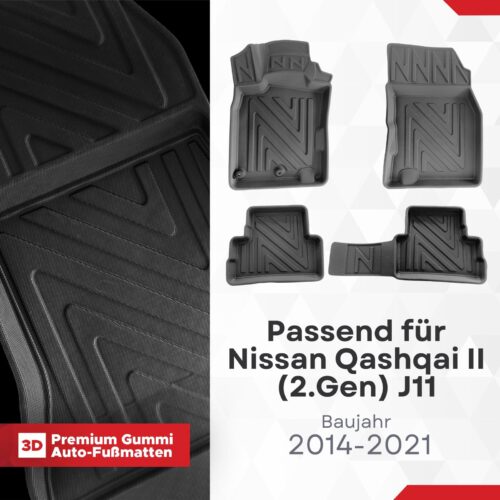 Nissan Qashqai II (2. Gen) (J11) 2014–2021 – Fussmatten 3D Carbon-Optik