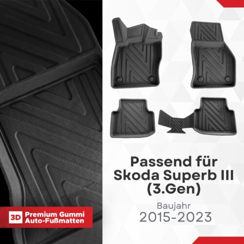 Skoda Superb III (3. Gen) 2015–2023 – Fussmatten 3D Carbon-Optik