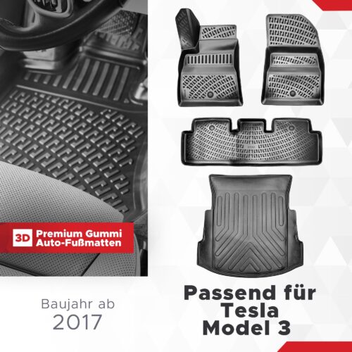Tesla Model 3 2017–2023 – Fussmatten- und Kofferraumset 3D