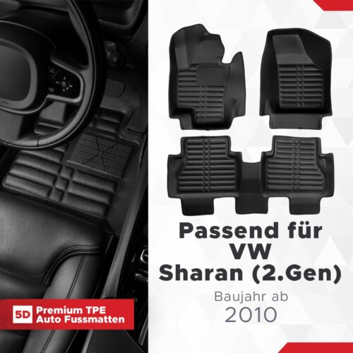 VW Sharan (2. Gen) für 5 und7 Sitze ab 2010 – Fussmatten 5D