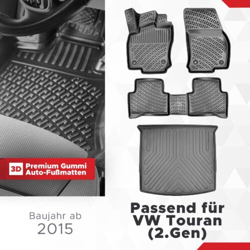 VW Touran (2. Gen) ab 2015 – Fussmatten- und Kofferraumset 3D